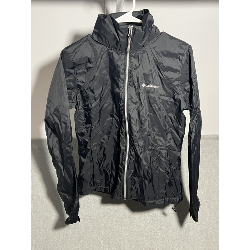 Columbia Women's Size S Black Full Zip Hooded Windbreaker Rain Jacket Activewear